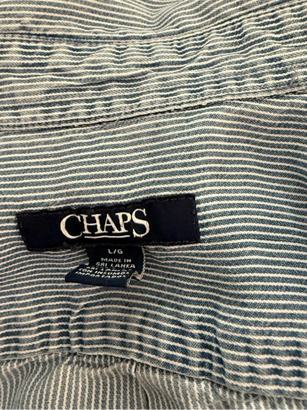 Chaps Chambray Shirt L Blue Button‎ Down Long Sleeve Soft Wash Striped
